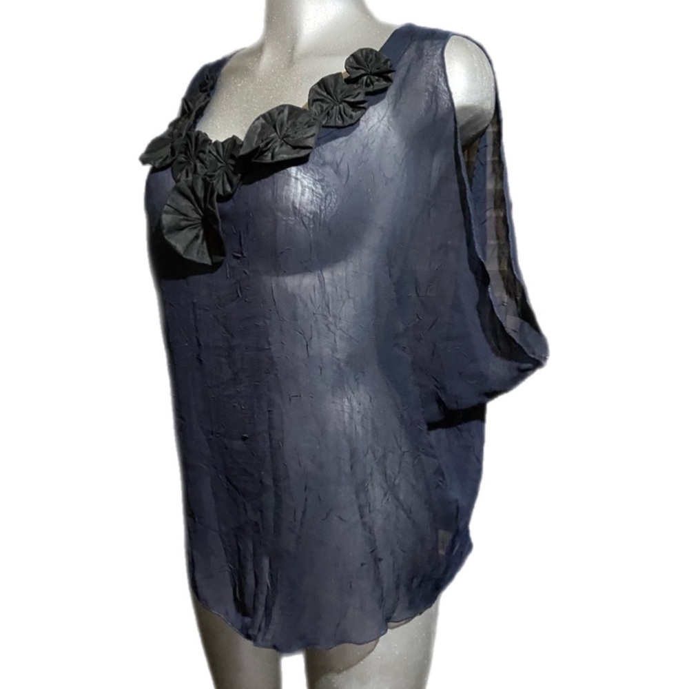 Jonathan Martin Fairy-Goth Sheer Blouse Top Dolman Floral Ruffle Neckline Sz 2X